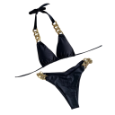 Bikini luxos de damă cu lanț metalic pe bretele și laterale Top triunghi și costum de baie cu strălucire elegantă pentru vară 1
