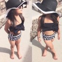 Bikini modern pentru fetițe cu fundiță - Alb-negru 5