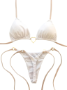 Bikini tanga cu top triunghi și inimă metalică Costum de baie minimalist pentru femei cu legături din dantelă Ținută sexy pentru plajă 2