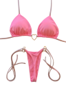 Bikini tanga cu top triunghi și inimă metalică Costum de baie minimalist pentru femei cu legături din dantelă Ținută sexy pentru plajă 5