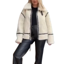 Bílá dámská zimní bunda z umělé kožešiny Oversize kabát na zip s límcem Teplá podzimní bunda s kapsami Stylová plyšová bunda 3
