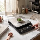Bilancia da cucina digitale impermeabile con display LCD, 5 kg / 0,1 g, acciaio inossidabile, alimentata da batterie AAA, nero-argento, per la cottura e la cucina 6