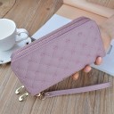 Billetera Doble para Damas Dos Compartimentos con Cremallera Patrón de Rombo Acolchado con Pequeñas Coronas Cuero PU Dimensiones 19,5 x 3