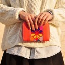 Billetera étnica para mujer con bordado geométrico colorido Cierre con cremallera alrededor de los bordes Material de cuero PU y poliéster 15 5