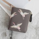 Billetera pequeña para mujer de cuero sintético con bordado de grúas voladoras Forma cuadrada compacta Cremallera con asa y bordes 2