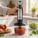 BioloMix 4 in 1 Immersion Blender 1200 W 6 Speeds and Turbo with 500 ml Chopper and 600 ml Container Stainless Steel Blades Black for Smoothies 4