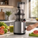 BioloMix Slow Juicer 200 W with 75 mm Feeding Opening Cold Pressing With Ice Cream Strainer Grey For Fruits and Leafy Vegetables 11