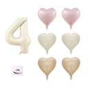 Birthday Balloon Set 81 cm Number Beige 6 pcs Heart 46 cm Pink Beige Brown Decorations for Celebration Ribbon Roll 6