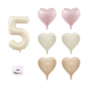 Birthday Balloon Set 81 cm Number Beige 6 pcs Heart 46 cm Pink Beige Brown Decorations for Celebration Ribbon Roll 7
