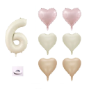 Birthday Balloon Set 81 cm Number Beige 6 pcs Heart 46 cm Pink Beige Brown Decorations for Celebration Ribbon Roll 8