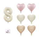 Birthday Balloon Set 81 cm Number Beige 6 pcs Heart 46 cm Pink Beige Brown Decorations for Celebration Ribbon Roll 9