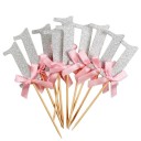 Birthday Cake Toppers 1 Year Pink 10 pcs 3