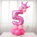 Birthday Number Balloon with Crown for Children Set with Small Balloons for Column Shiny Surface with White Pattern Size 100 cm 16