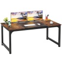 Biurko 74 x 179 x 79 cm Z ciemno-brązowymi brzegami i czarnym środkiem blatu Duże biurko robocze z czarnymi prostokątnymi nogami 2