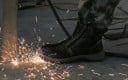 Biztonsági bokacipő acél orral mechanikai kockázatokhoz oldalsó cipzárral bőr és PU bőr gumi mintázott talppal fekete 8