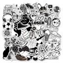 Black and White Stickers with Various Designs 50 pcs PVC Sticker Set with Animals and Plants Size Approximately 5 cm Decoration for Travel Suitcase 1