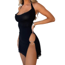 Black Mini Dress with Halter Neckline and Metal Rings Sexy Cut with Side Slits Figure-Hugging Design Ideal for Parties and Evening Events 3