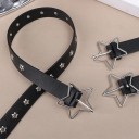 Black Studded Leather Belt 103 x 2.8 cm with Star-Shaped Metal Buckle Stylish Rock Accessory Fashion Belt with Metal Details 6