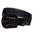 Black Women's PU Leather Belt 3.8 cm with Artificial Gemstones Stylish Wide Belt with Glitter Fashion Accessory for Trousers, Dresses and Skirts 1