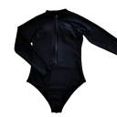 Black Women's Sports One-Piece Swimsuit with Long Sleeves Zip-up Design Surfing Neoprene Style UV Sun Protection 2