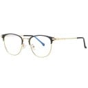 Blaues Lichtfilterbrille für Computer Retro-Fassungen mit markanter oberer Linie Metallbügel und unterer Rahmen Abgerundete klare Gläser 1