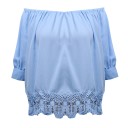 Blauwe blouse voor dames met blote schouders 1