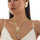 Bloemblaadjeset halsketting 42,5+7 cm oorbellen 5 cm Koperen romantische bloemen trendy sieraden voor vrouwen Elegante set Halsketting 6