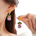 Bloemrijke kleuren set halsketting 44,5 cm oorbellen 3,9 cm Zirkon bruiloft avond sieraden van koper voor vrouwen bal verloving 4