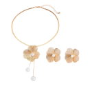 Blomster set halsband 42,5+7 cm örhängen 5 cm Koppar romantiska blommiga trendiga smycken för kvinnor Elegant set Halsband + örhängen 8
