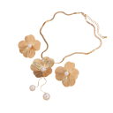 Blomster set halsband 42,5+7 cm örhängen 5 cm Koppar romantiska blommiga trendiga smycken för kvinnor Elegant set Halsband + örhängen 4