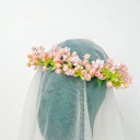 Blomsterkrans till håret Universell storlek med tyllslöja Små blommor och blad Naturlig bröllopshuvudband 6