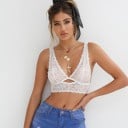 Blonde bralette bh uden bøjler til kvinder Dybt V-udskæring Bred blonde stropper Blonde kant under brystet Blanding af bomuld 3