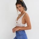 Blonde bralette bh uden bøjler til kvinder Dybt V-udskæring Bred blonde stropper Blonde kant under brystet Blanding af bomuld 4