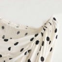 Blouse blanche pour femme avec des pois noirs Décolleté carré Manches ballons froncées Dos froncé élastique Polyester Pour les temps chauds 3