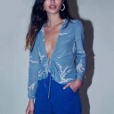 Blouse bleue pour femme avec lien 1