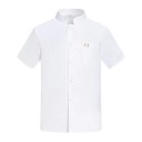 Blouse de chef à manches courtes avec col montant, boutons, poche, polyester, vêtement de travail pour la cuisine, tenue gastronomique 1