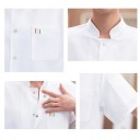 Blouse de chef à manches courtes avec col montant, boutons, poche, polyester, vêtement de travail pour la cuisine, tenue gastronomique 4
