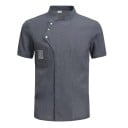Blouse de chef à manches courtes col montant boutons poche coton polyester vêtement de travail pour la cuisine vêtement gastronomique 1