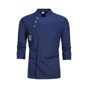 Blouse de chef à manches longues col montant boutons poches coton polyester vêtement de travail de cuisine tenue gastronomique 4