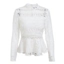 Blouse élégante en dentelle pour femmes avec des manches longues et un col montant Taille cintrée avec volant évasé Fermeture éclair 1