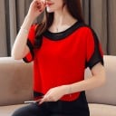 Blouse élégante pour femmes à manches courtes avec des parties contrastantes noires Col rond Polyester avec élasthanne Pour un entretien 7