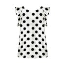 Blouse en chiffon pour femmes avec des pois et des manches courtes à volants Col rond avec pli à l'avant Très confortable Matière agréable 5