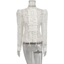 Blouse Femme en Dentelle Fermeture Boutonnée Manches Longues Blouse Élégante Unie Adaptée au Travail et à un Usage Quotidien 1