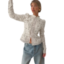 Blouse Femme en Dentelle Fermeture Boutonnée Manches Longues Blouse Élégante Unie Adaptée au Travail et à un Usage Quotidien 5