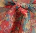 Blouse transparente pour femmes avec imprimé floral coloré Col montant avec lien au cou Épaules bouffantes Manches longues Polyester 3