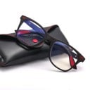 Blue Light Blocking Glasses for Computer Square Frame with Matte Finish Red Details on Front and Arms Clear Lenses 5