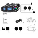 Bluetooth interkomy Q58 Max sada 2 ks s FM rádiom potlačením šumu LED displejom a mäkkými mikrofónmi pre helmy typ soft 5