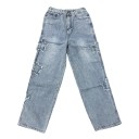 Blugi bărbătești largi cu broderie de stele, pantaloni casual, croială dreaptă, picioare largi, eleganți, streetwear, confortabili 3