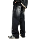 Blugi bărbătești largi cu broderie de stele, pantaloni casual, croială dreaptă, picioare largi, eleganți, streetwear, confortabili 4