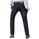 Blugi clasici elastici pentru bărbați, croială slim fit, croială îngustă, material elastic confortabil, pantaloni moderni pentru oraș, pantaloni slim eleganți din denim 3